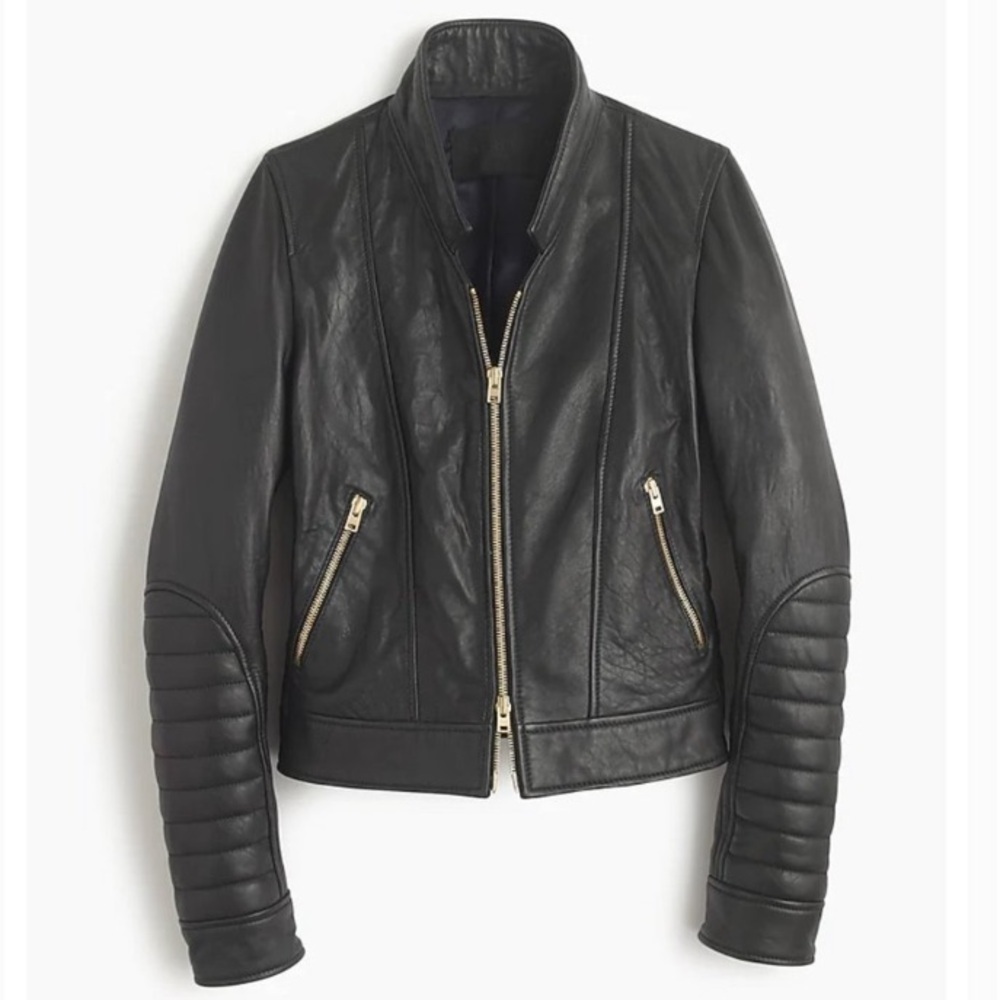 HTF, Rare J. Crew Collection Stand Collar Leather Moto / Biker Jacket - Picture 13 of 14